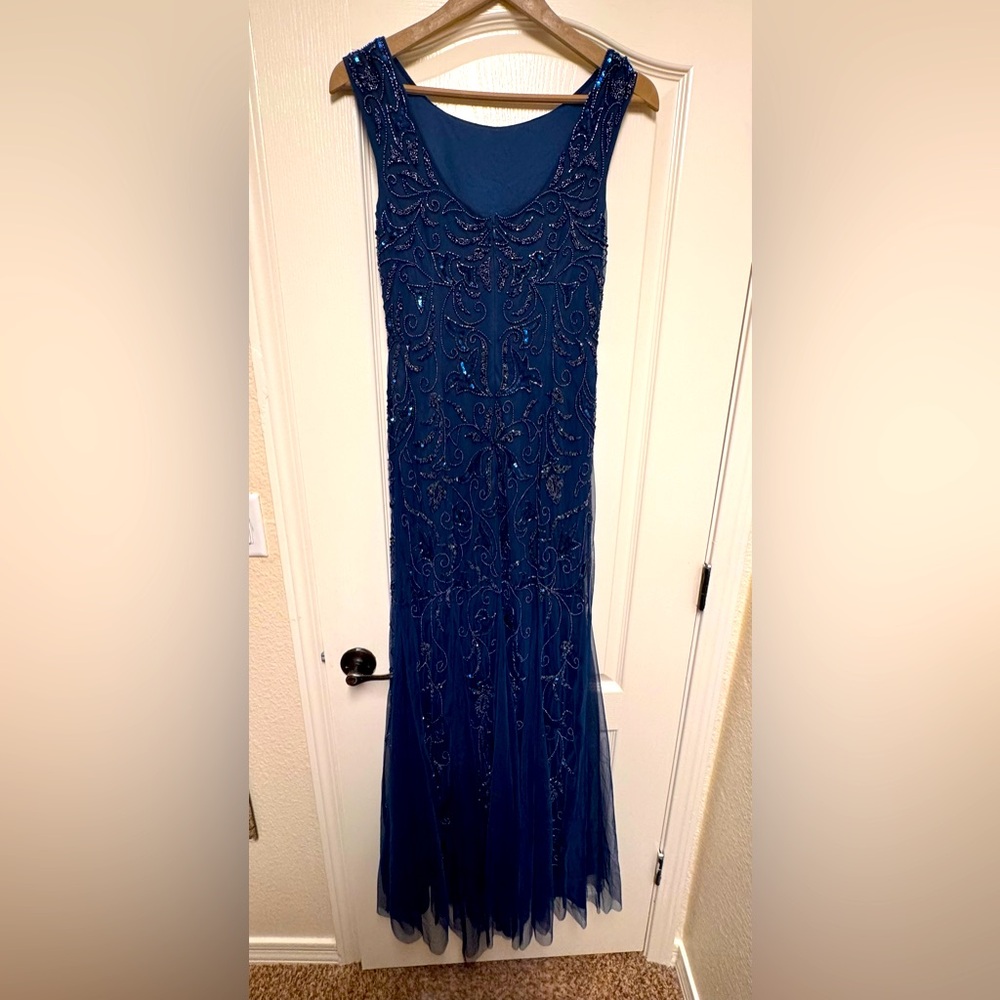 ADRIANNA PAPELL beaded blue dress just beautiful